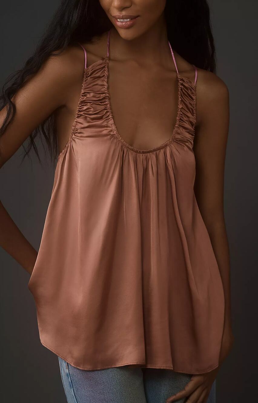 EUC Anthropologie Shirred Satin Blouse - New Large